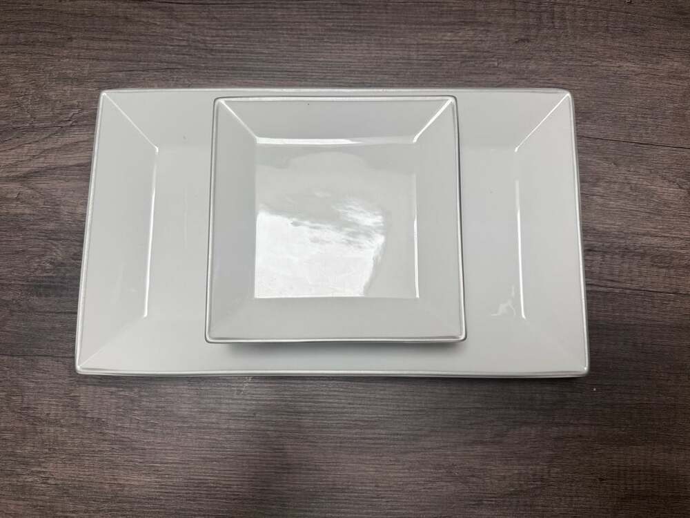 White Porcelain Serving Platter and Square Plates Set of 5